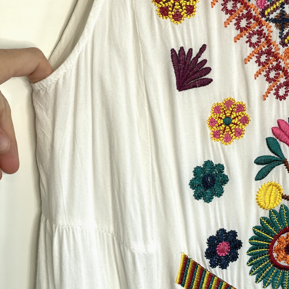 See and Be Seen Women's Floral Embroidered Midi Tiered Dress Size S Boho Peasant - Picture 6 of 13